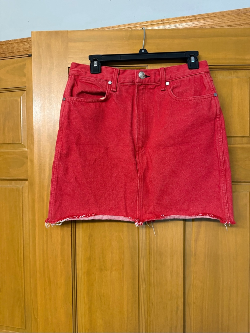 rag & bone Red Denim Skirt with Branded Button